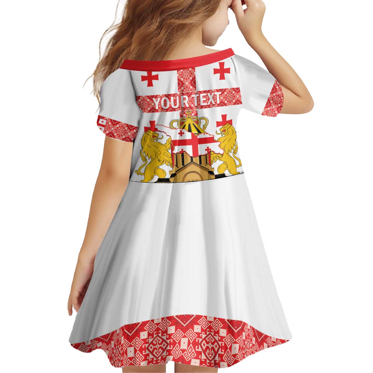 Personalised Georgia Independence Day Kid Short Sleeve Dress Sameba Cathedral Borjgali Folk Pattern