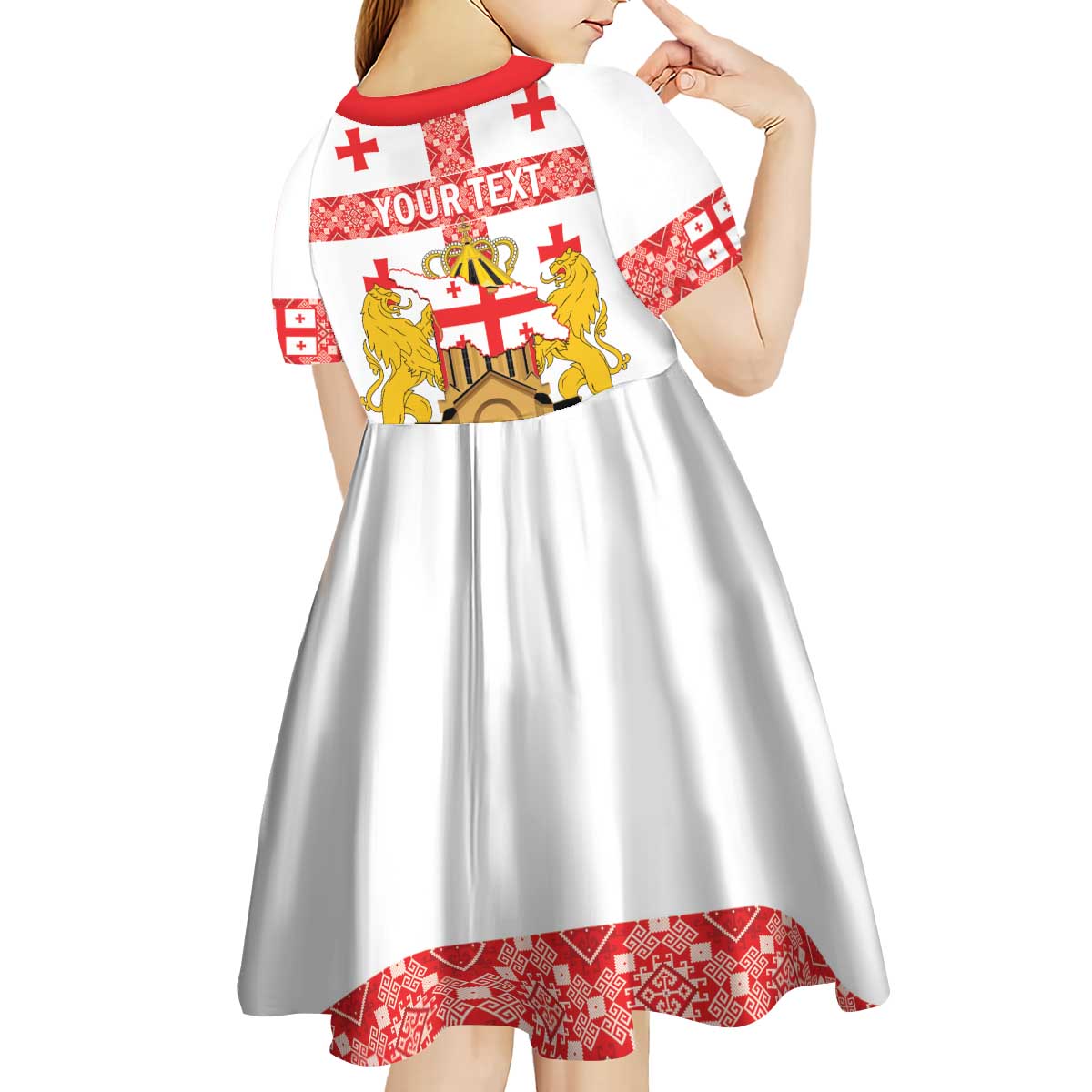 Personalised Georgia Independence Day Kid Short Sleeve Dress Sameba Cathedral Borjgali Folk Pattern