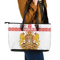 Personalised Georgia Independence Day Leather Tote Bag Sameba Cathedral Borjgali Folk Pattern