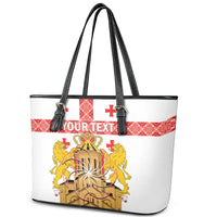 Personalised Georgia Independence Day Leather Tote Bag Sameba Cathedral Borjgali Folk Pattern