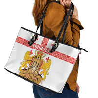 Personalised Georgia Independence Day Leather Tote Bag Sameba Cathedral Borjgali Folk Pattern