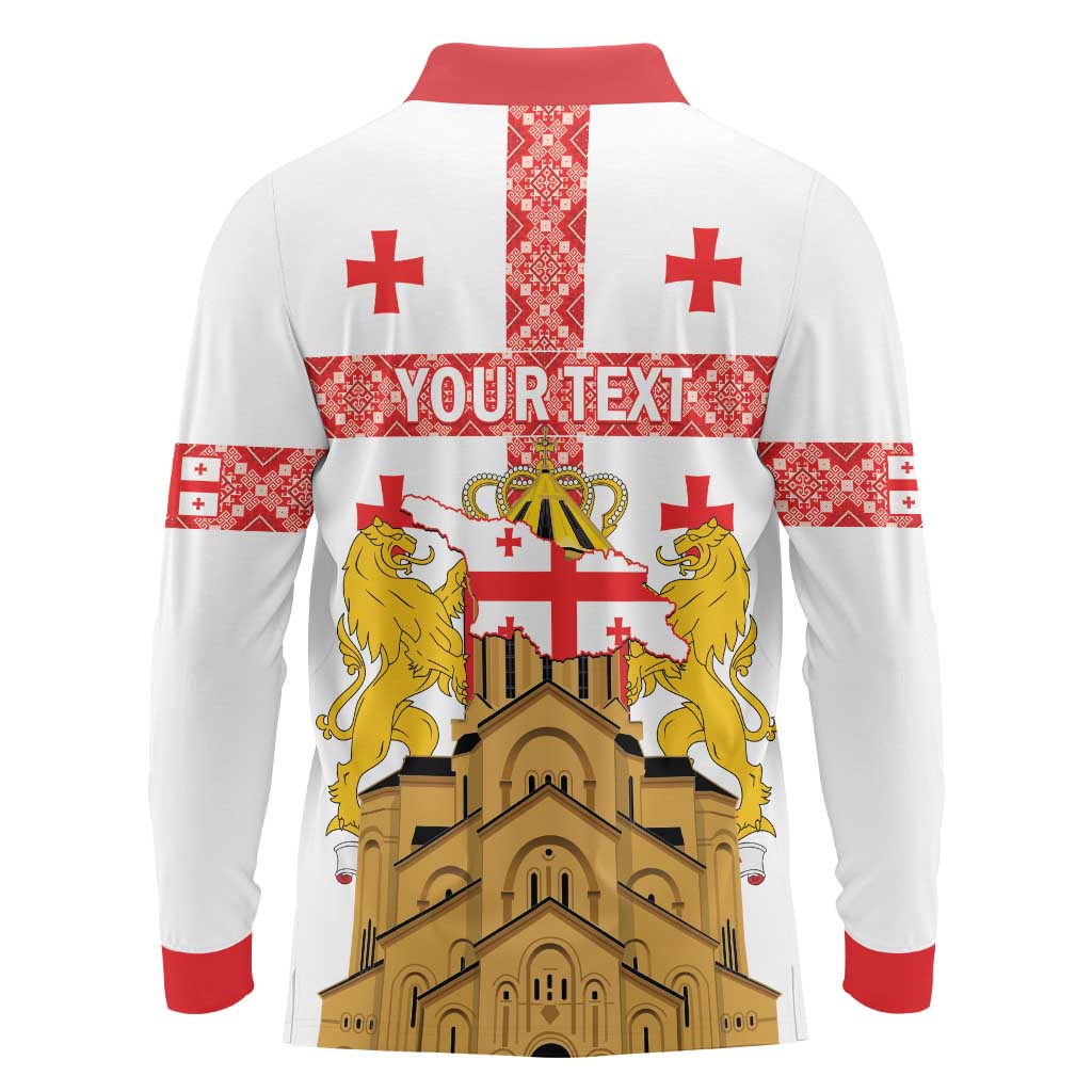 Personalised Georgia Independence Day Long Sleeve Polo Shirt Sameba Cathedral Borjgali Folk Pattern