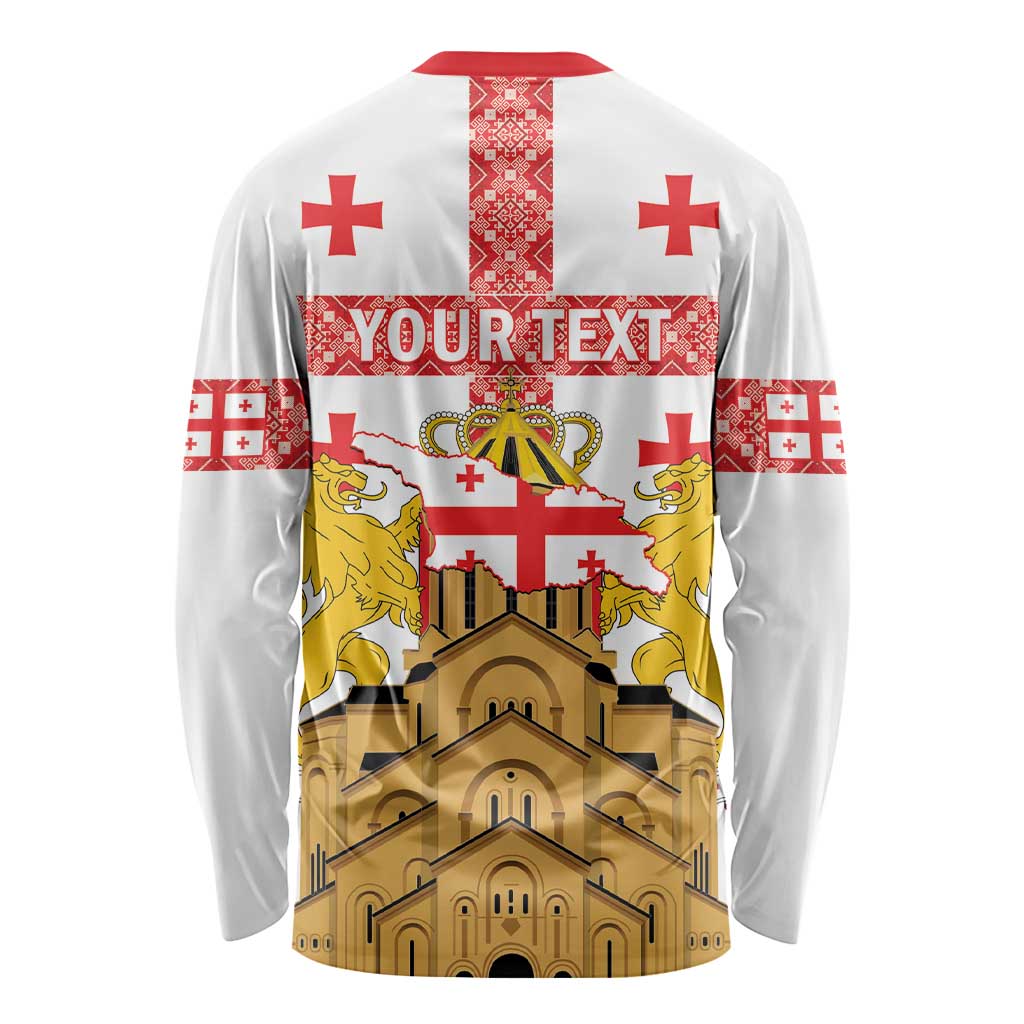Personalised Georgia Independence Day Long Sleeve Shirt Sameba Cathedral Borjgali Folk Pattern