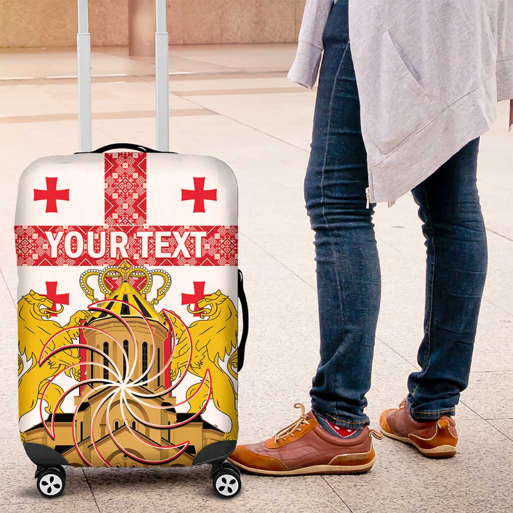 Personalised Georgia Independence Day Luggage Cover Sameba Cathedral Borjgali Folk Pattern