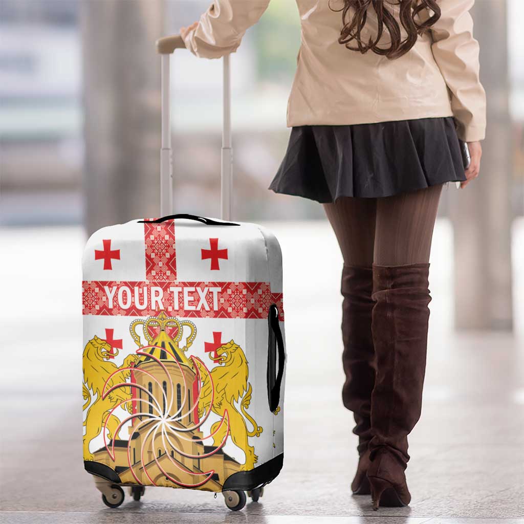 Personalised Georgia Independence Day Luggage Cover Sameba Cathedral Borjgali Folk Pattern