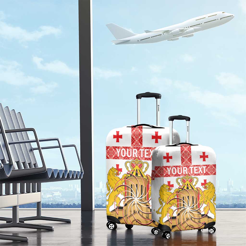 Personalised Georgia Independence Day Luggage Cover Sameba Cathedral Borjgali Folk Pattern