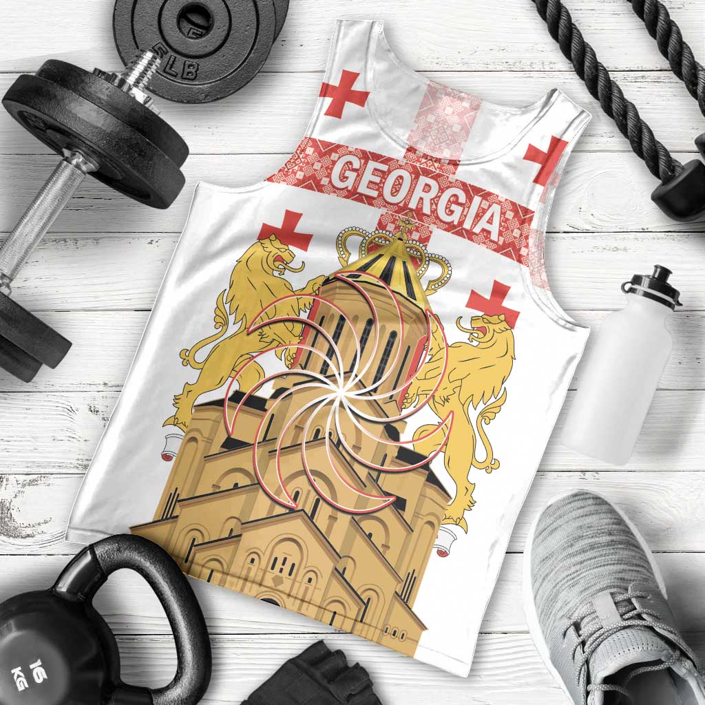 Personalised Georgia Independence Day Men Tank Top Sameba Cathedral Borjgali Folk Pattern