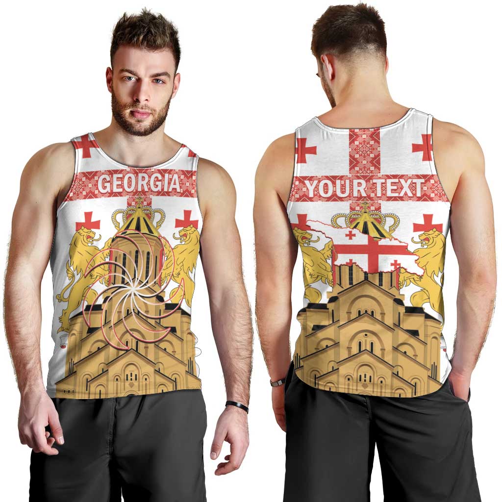 Personalised Georgia Independence Day Men Tank Top Sameba Cathedral Borjgali Folk Pattern