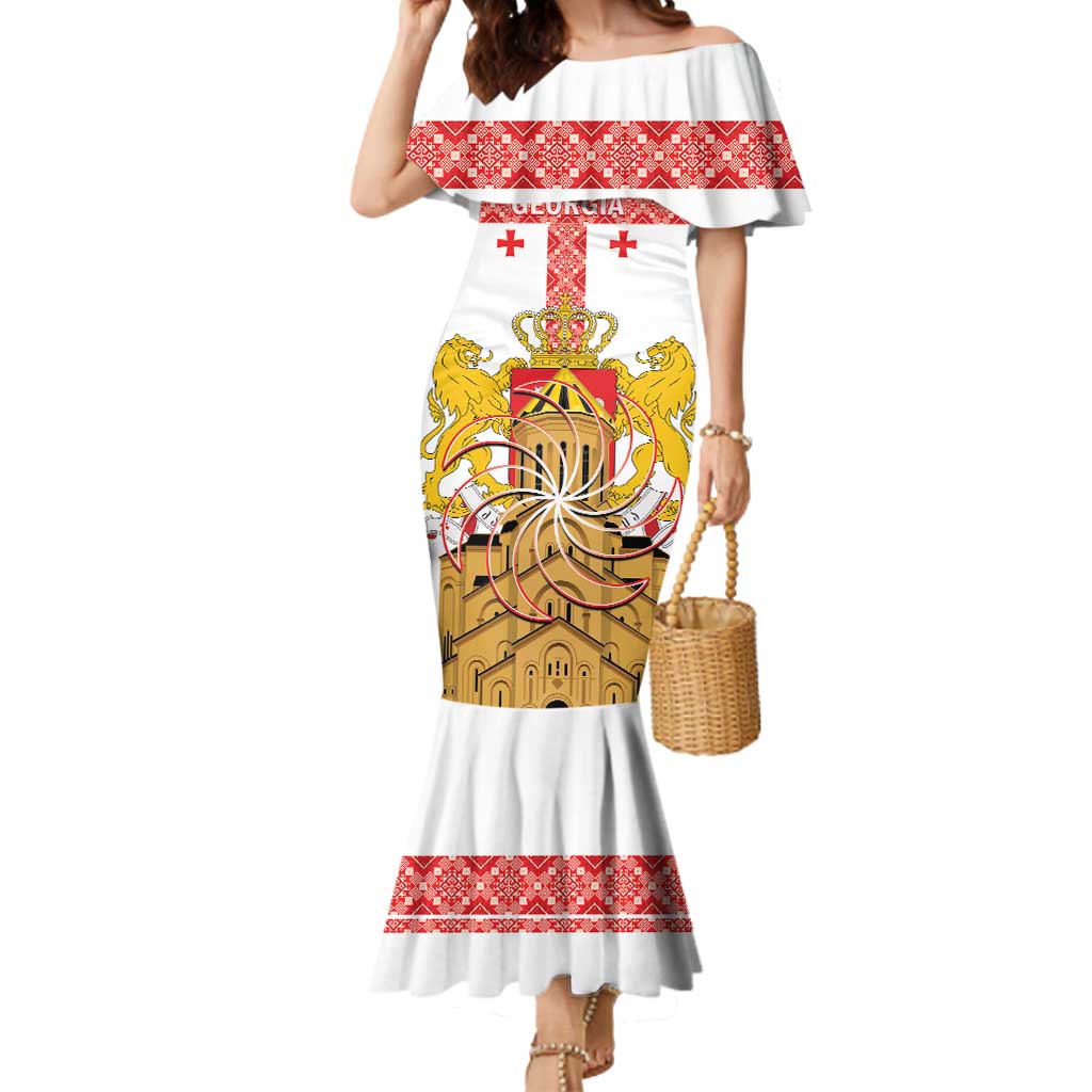 Personalised Georgia Independence Day Mermaid Dress Sameba Cathedral Borjgali Folk Pattern