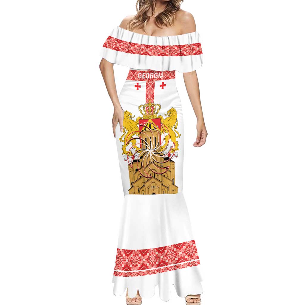 Personalised Georgia Independence Day Mermaid Dress Sameba Cathedral Borjgali Folk Pattern