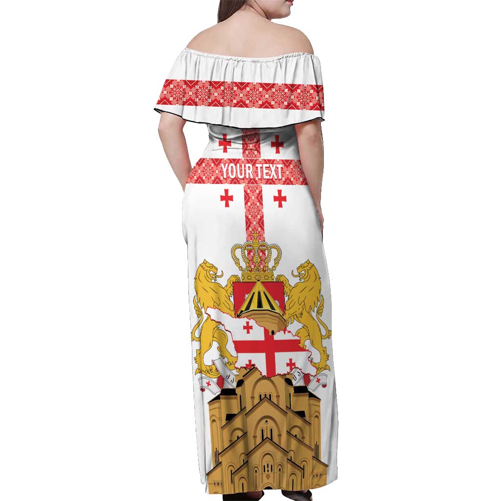 Personalised Georgia Independence Day Off Shoulder Maxi Dress Sameba Cathedral Borjgali Folk Pattern