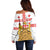 Personalised Georgia Independence Day Off Shoulder Sweater Sameba Cathedral Borjgali Folk Pattern