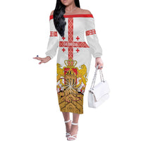 Personalised Georgia Independence Day Off The Shoulder Long Sleeve Dress Sameba Cathedral Borjgali Folk Pattern