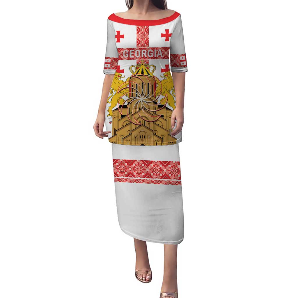 Personalised Georgia Independence Day Puletasi Sameba Cathedral Borjgali Folk Pattern