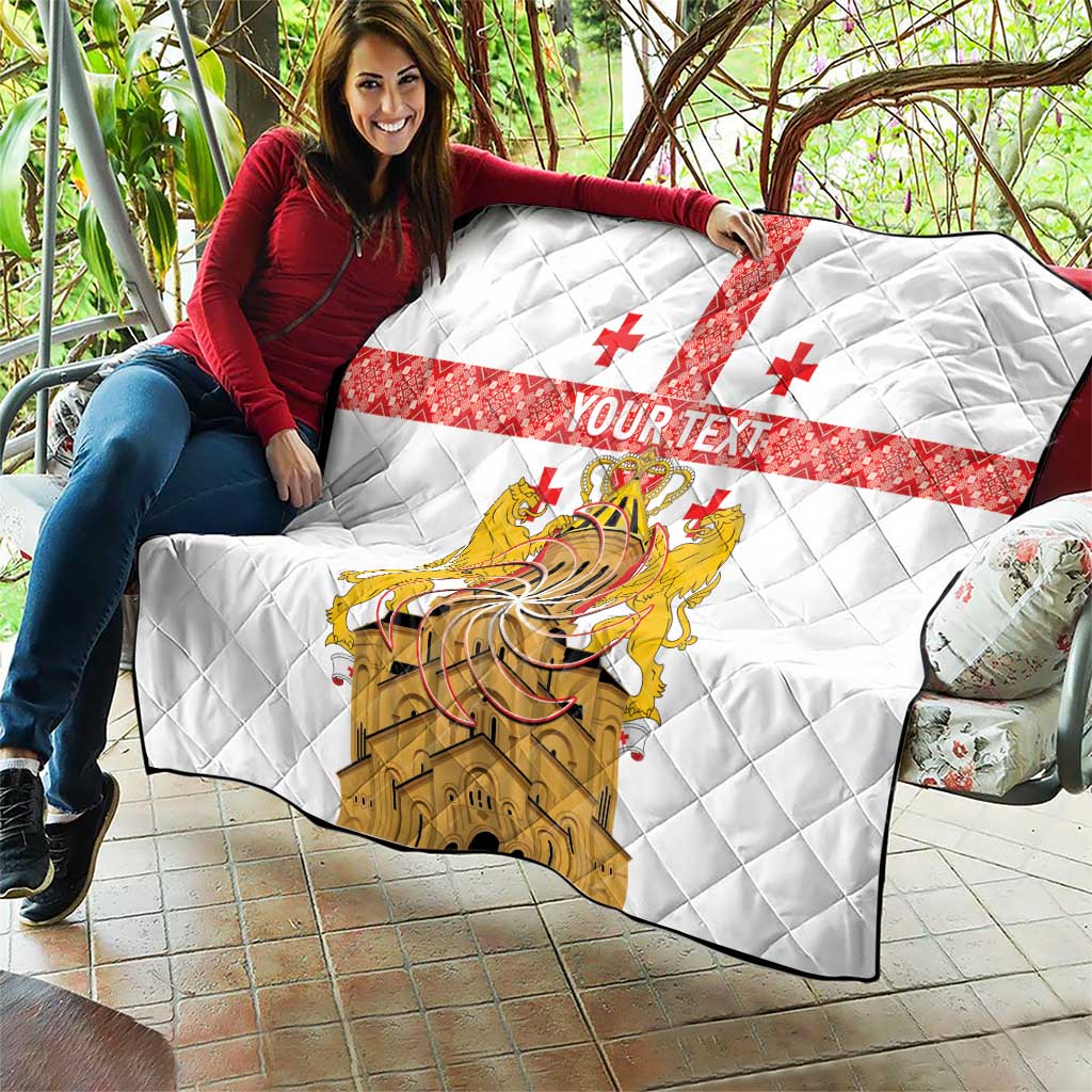 Personalised Georgia Independence Day Quilt Sameba Cathedral Borjgali Folk Pattern