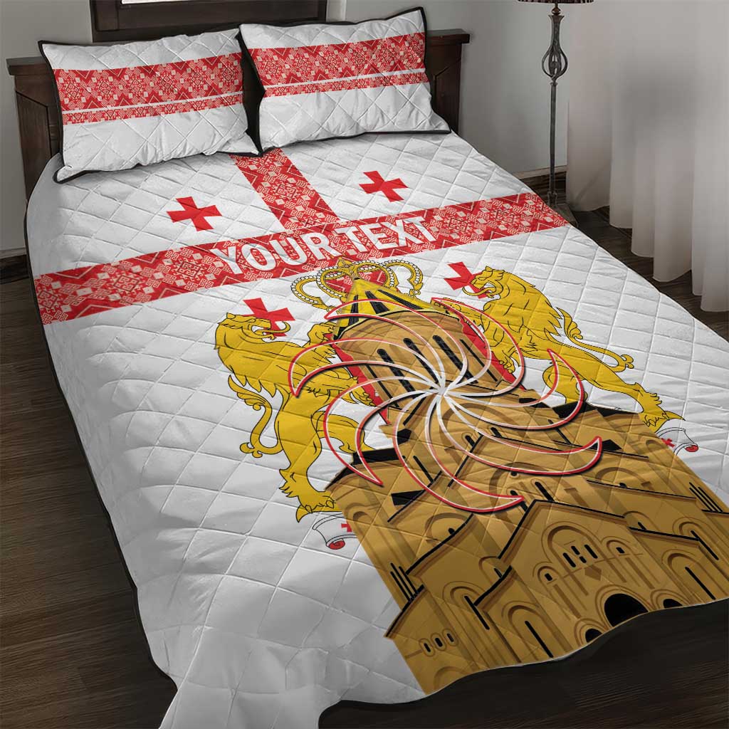 Personalised Georgia Independence Day Quilt Bed Set Sameba Cathedral Borjgali Folk Pattern