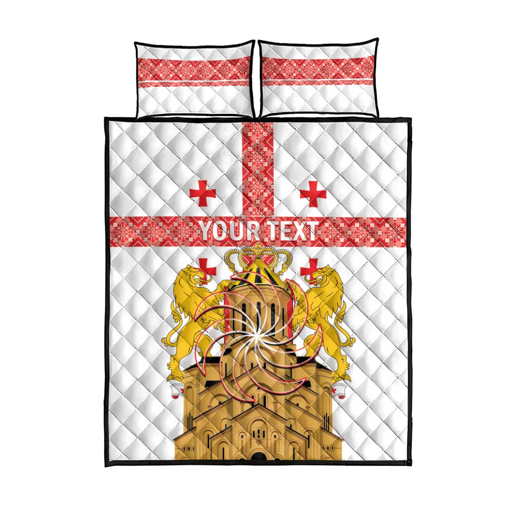 Personalised Georgia Independence Day Quilt Bed Set Sameba Cathedral Borjgali Folk Pattern