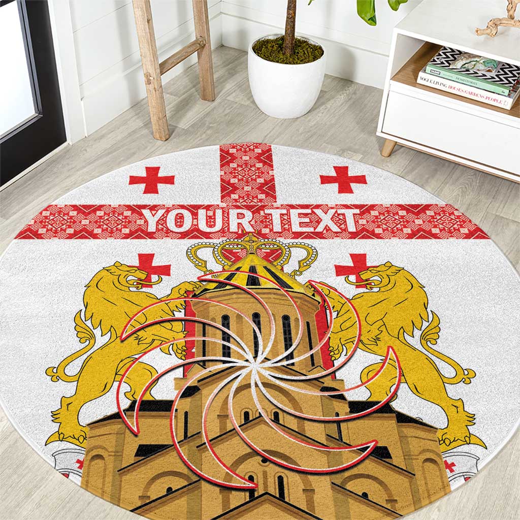 Personalised Georgia Independence Day Round Carpet Sameba Cathedral Borjgali Folk Pattern