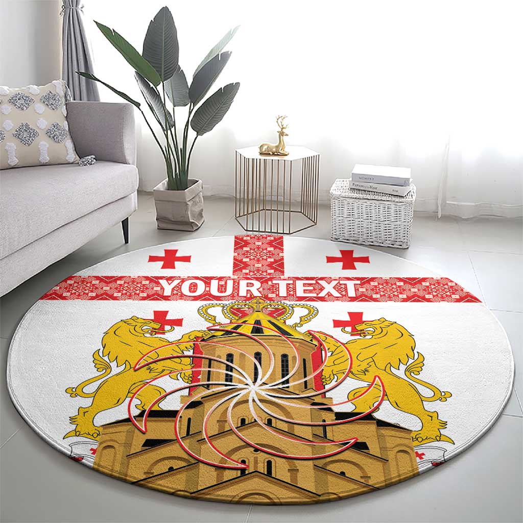 Personalised Georgia Independence Day Round Carpet Sameba Cathedral Borjgali Folk Pattern