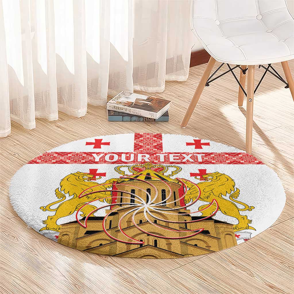 Personalised Georgia Independence Day Round Carpet Sameba Cathedral Borjgali Folk Pattern