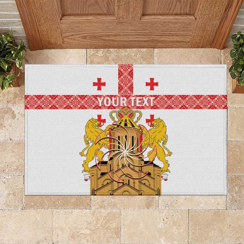 Personalised Georgia Independence Day Rubber Doormat Sameba Cathedral Borjgali Folk Pattern