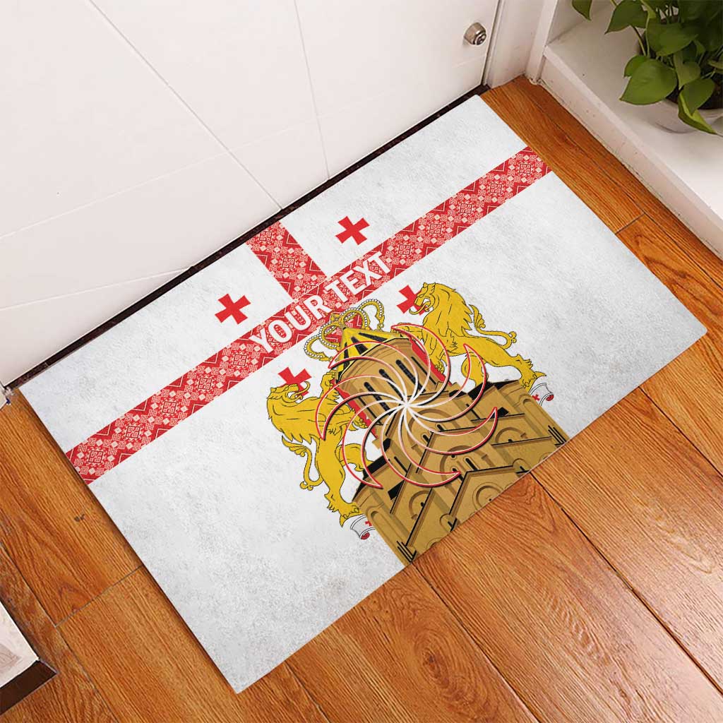 Personalised Georgia Independence Day Rubber Doormat Sameba Cathedral Borjgali Folk Pattern