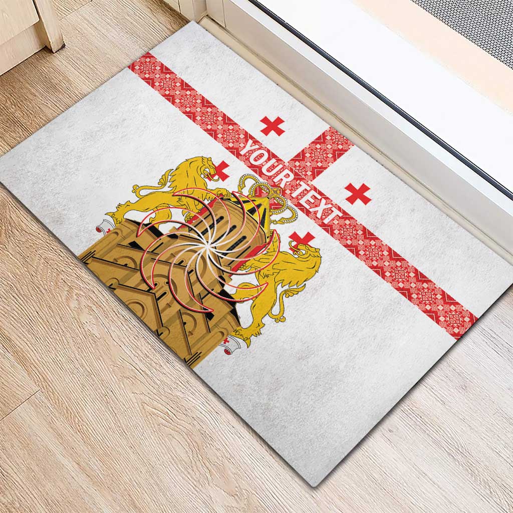Personalised Georgia Independence Day Rubber Doormat Sameba Cathedral Borjgali Folk Pattern