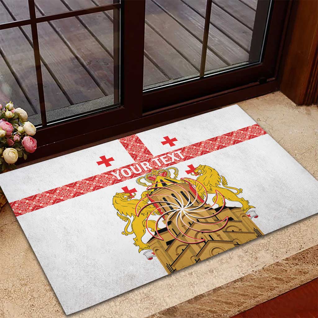 Personalised Georgia Independence Day Rubber Doormat Sameba Cathedral Borjgali Folk Pattern