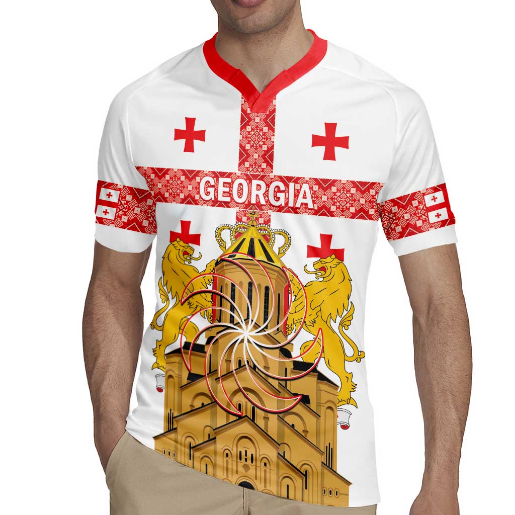 Personalised Georgia Independence Day Rugby Jersey Sameba Cathedral Borjgali Folk Pattern