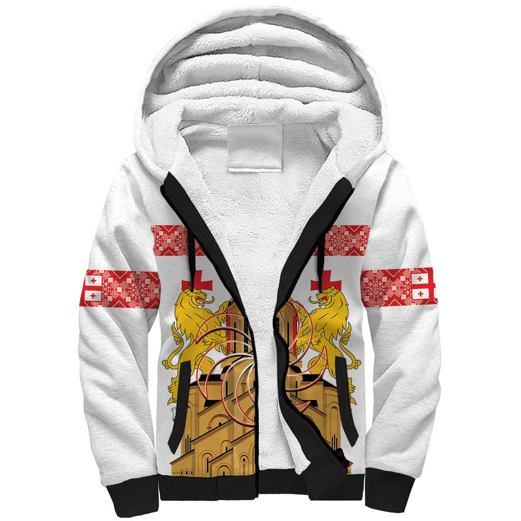 Personalised Georgia Independence Day Sherpa Hoodie Sameba Cathedral Borjgali Folk Pattern