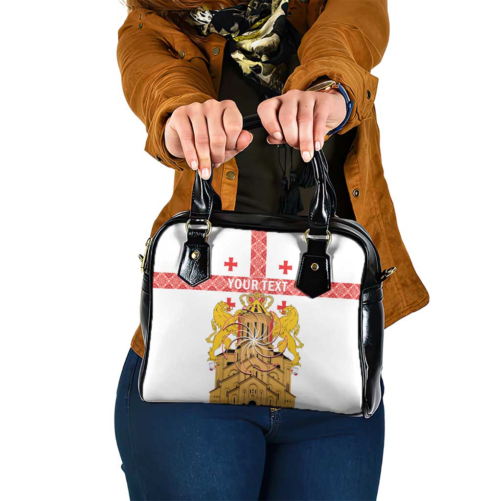 Personalised Georgia Independence Day Shoulder Handbag Sameba Cathedral Borjgali Folk Pattern