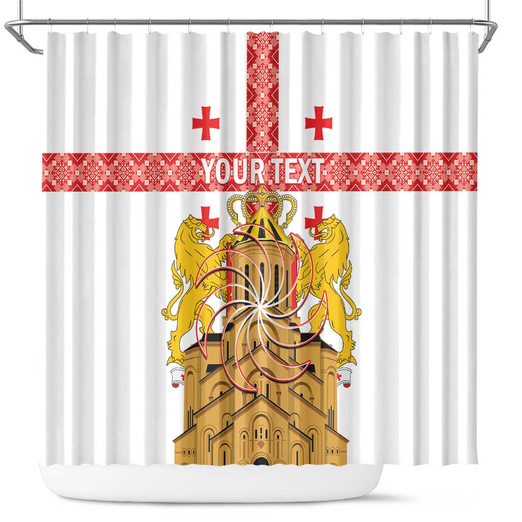 Personalised Georgia Independence Day Shower Curtain Sameba Cathedral Borjgali Folk Pattern