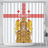 Personalised Georgia Independence Day Shower Curtain Sameba Cathedral Borjgali Folk Pattern