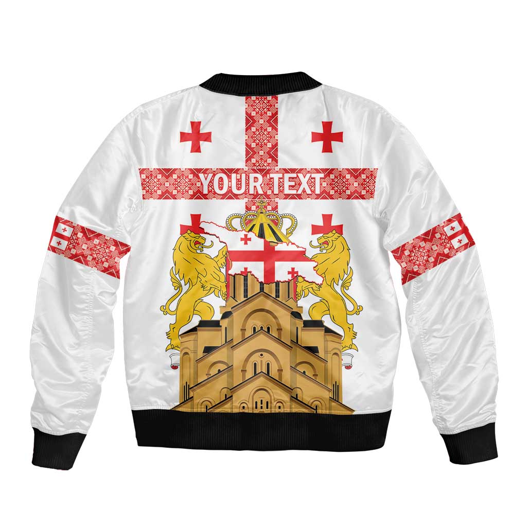 Personalised Georgia Independence Day Sleeve Zip Bomber Jacket Sameba Cathedral Borjgali Folk Pattern