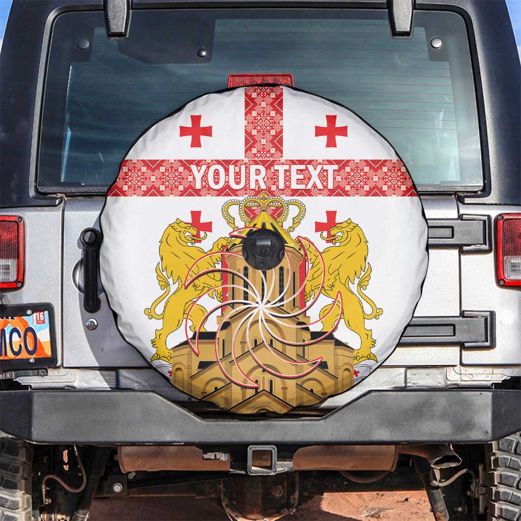 Personalised Georgia Independence Day Spare Tire Cover Sameba Cathedral Borjgali Folk Pattern