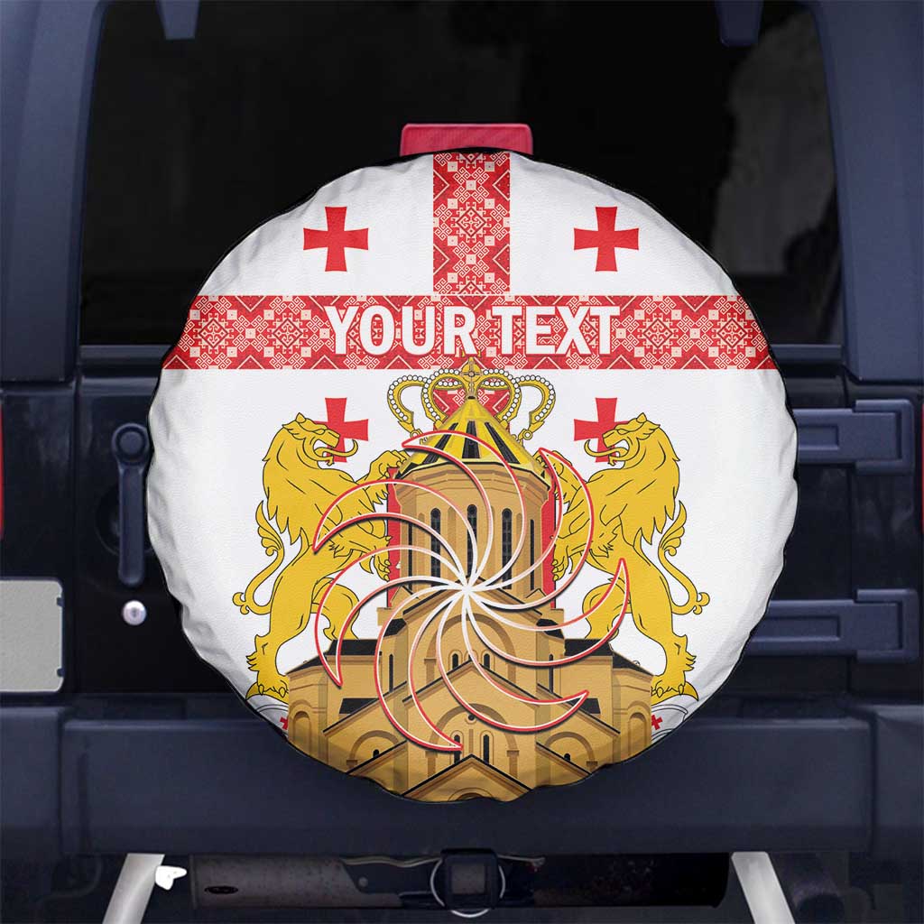 Personalised Georgia Independence Day Spare Tire Cover Sameba Cathedral Borjgali Folk Pattern