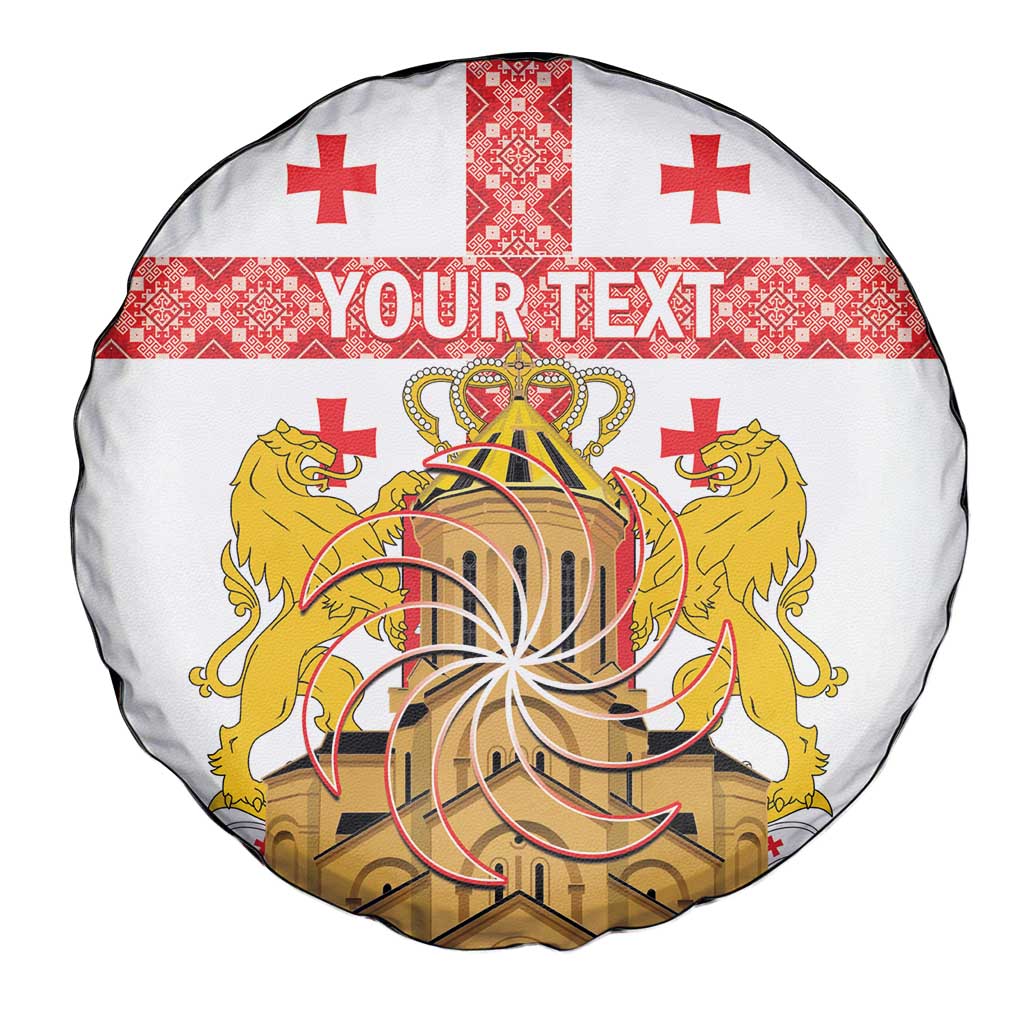 Personalised Georgia Independence Day Spare Tire Cover Sameba Cathedral Borjgali Folk Pattern