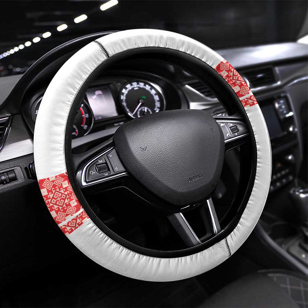 Georgia Independence Day Steering Wheel Cover Sameba Cathedral Borjgali Folk Pattern