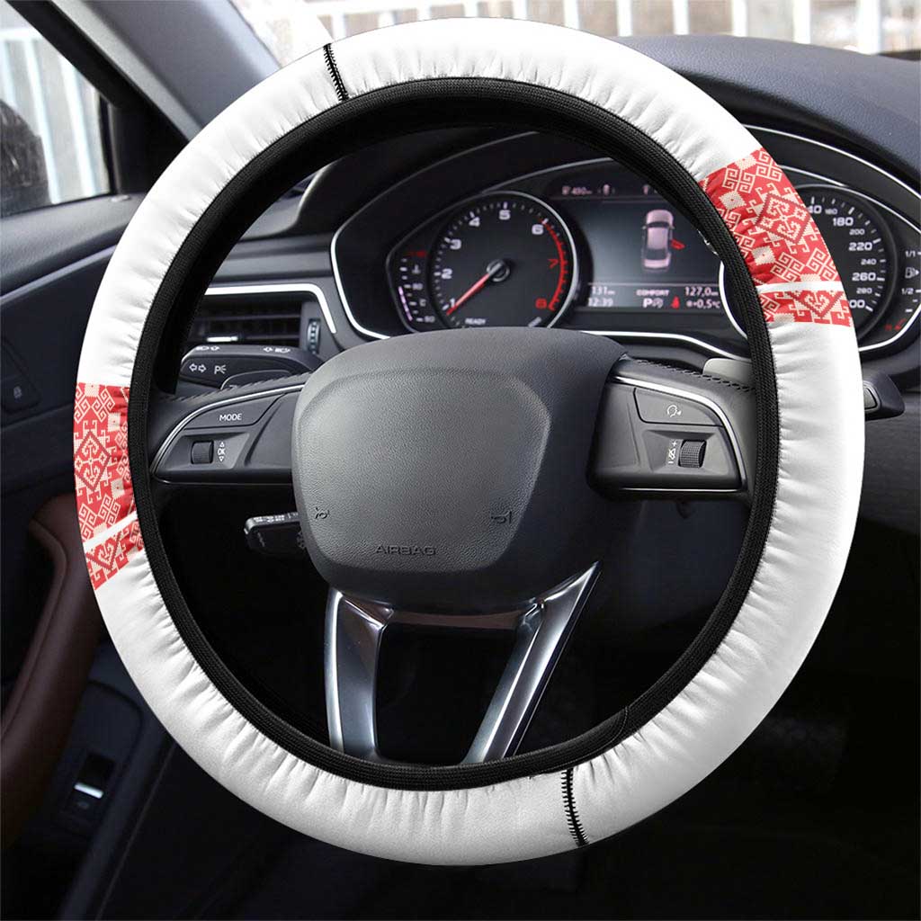 Georgia Independence Day Steering Wheel Cover Sameba Cathedral Borjgali Folk Pattern