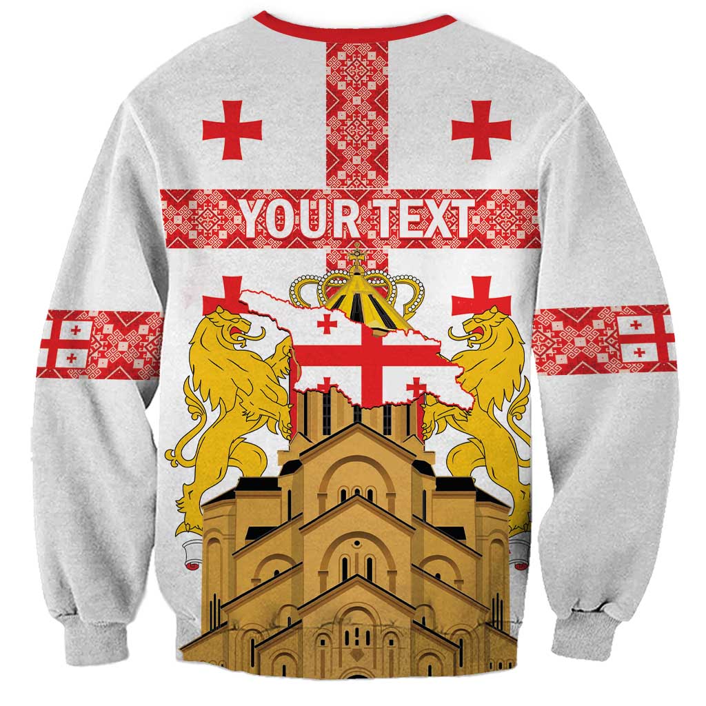 Personalised Georgia Independence Day Sweatshirt Sameba Cathedral Borjgali Folk Pattern