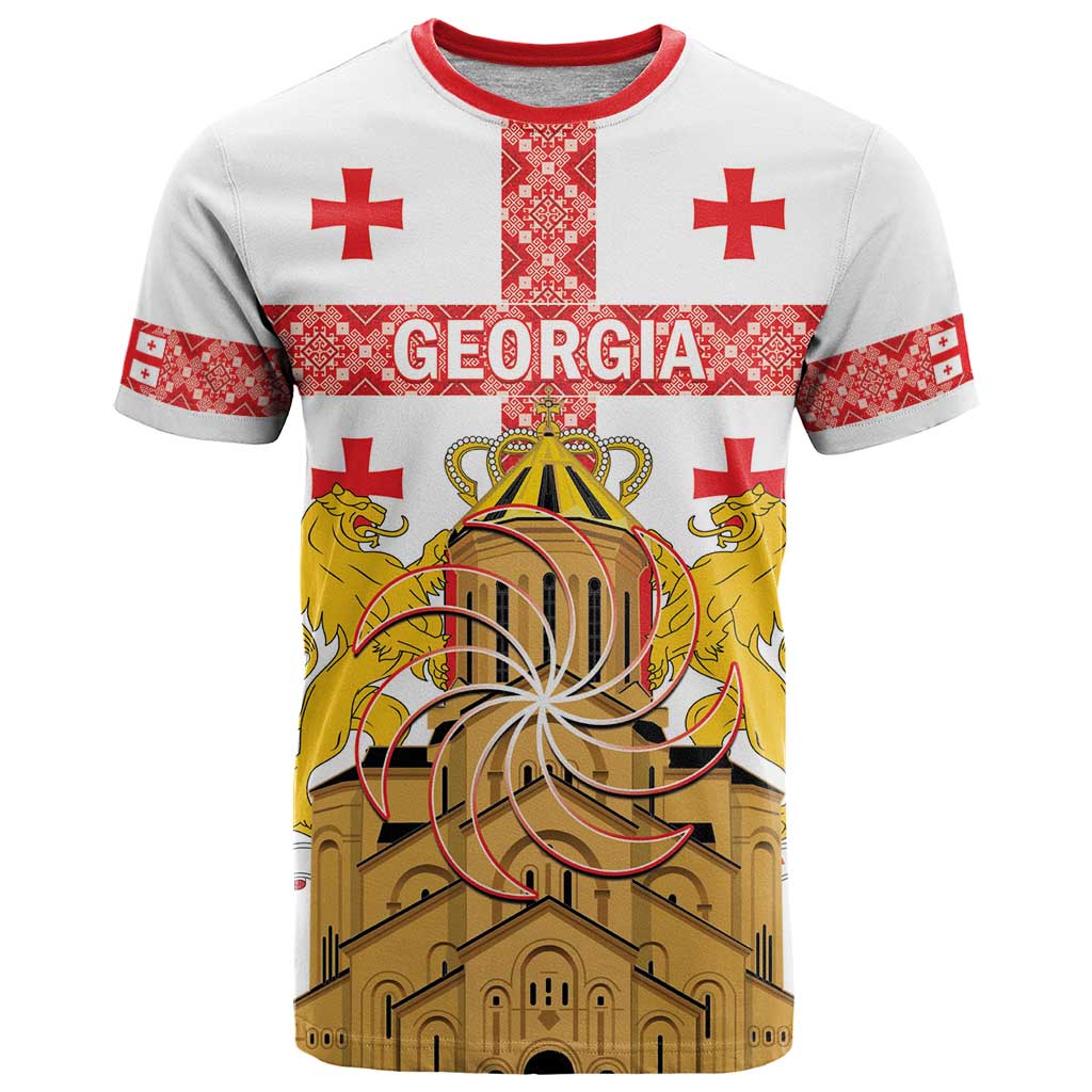 Personalised Georgia Independence Day T Shirt Sameba Cathedral Borjgali Folk Pattern