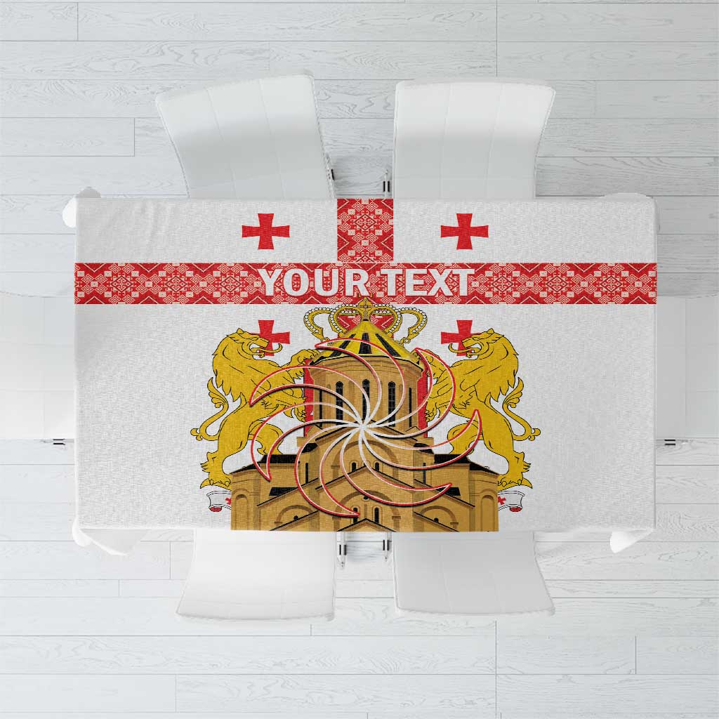 Personalised Georgia Independence Day Tablecloth Sameba Cathedral Borjgali Folk Pattern