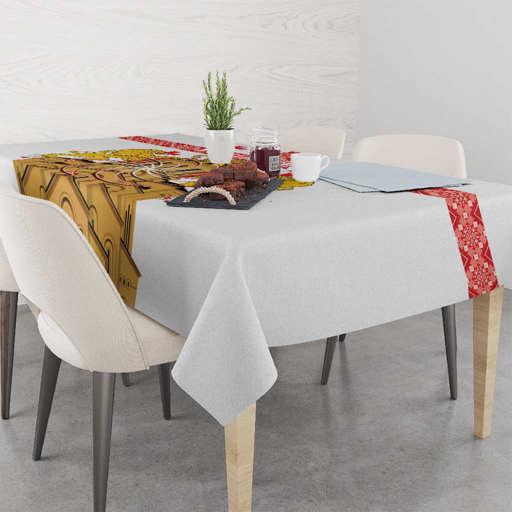 Personalised Georgia Independence Day Tablecloth Sameba Cathedral Borjgali Folk Pattern