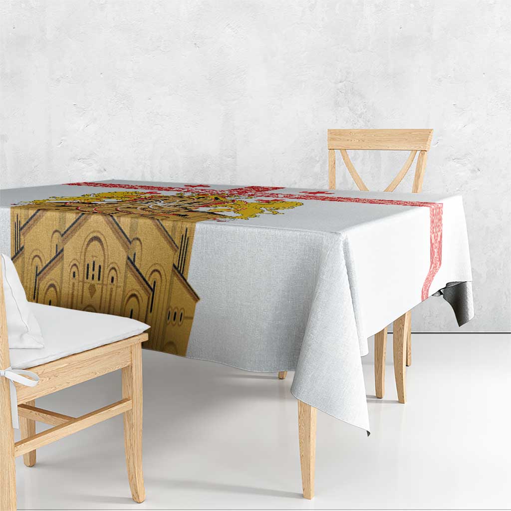 Personalised Georgia Independence Day Tablecloth Sameba Cathedral Borjgali Folk Pattern