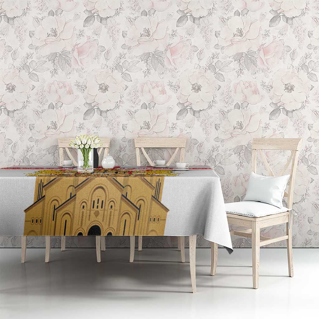 Personalised Georgia Independence Day Tablecloth Sameba Cathedral Borjgali Folk Pattern