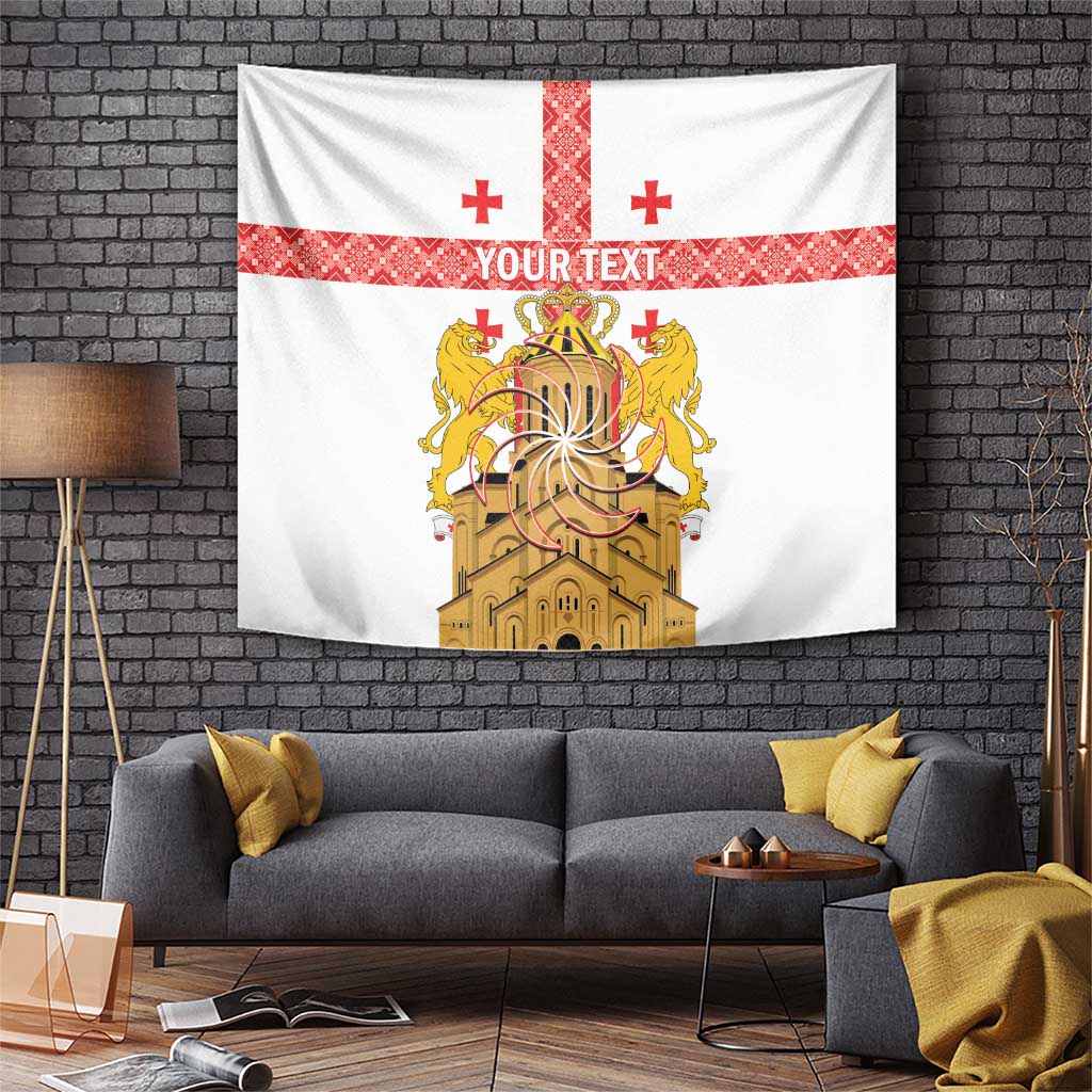 Personalised Georgia Independence Day Tapestry Sameba Cathedral Borjgali Folk Pattern