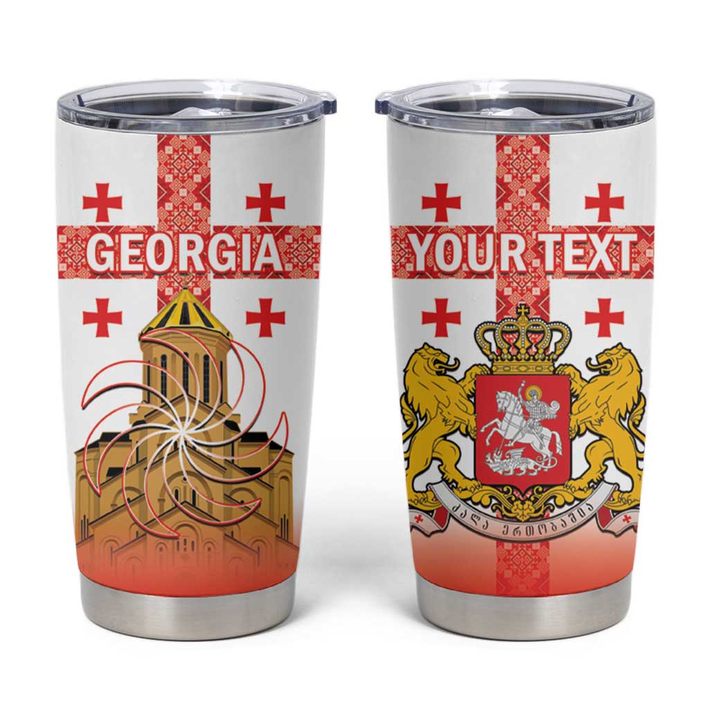 Personalised Georgia Independence Day Tumbler Cup Sameba Cathedral Borjgali Folk Pattern