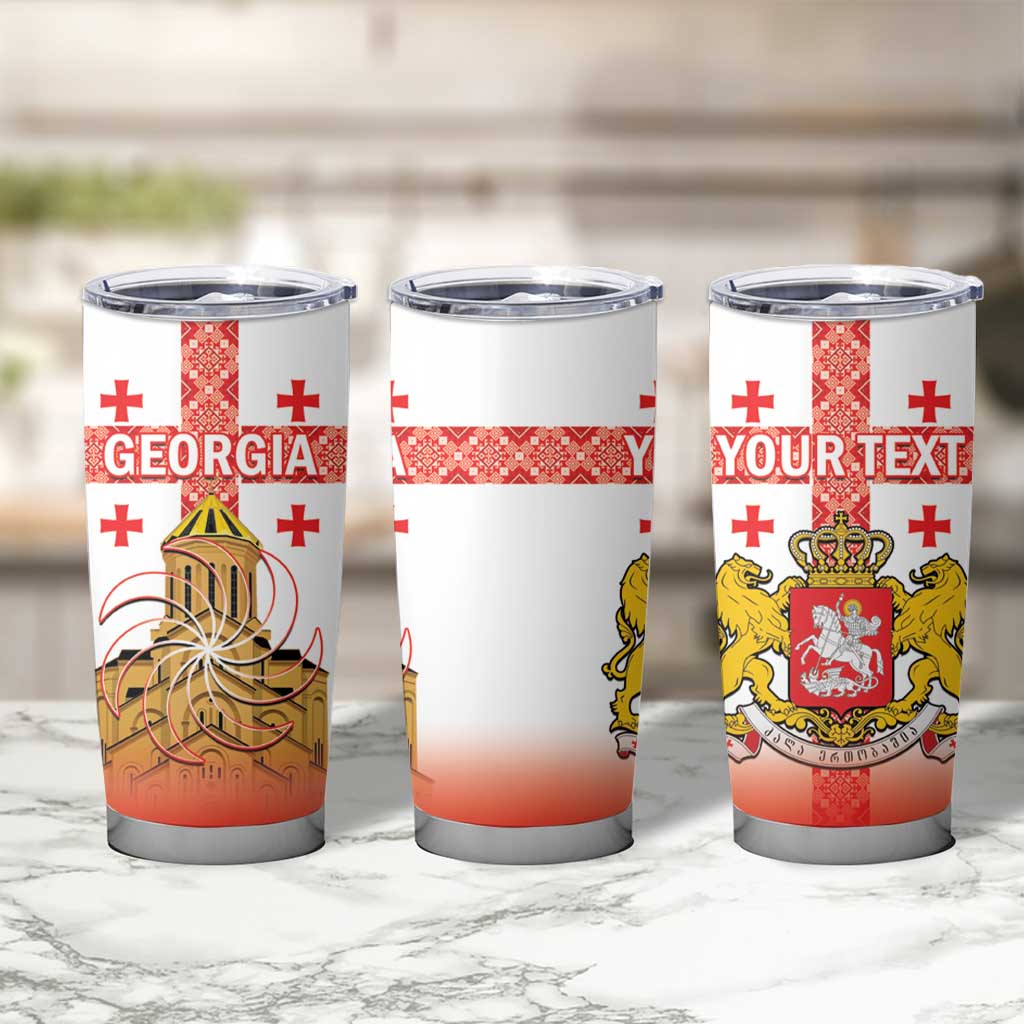 Personalised Georgia Independence Day Tumbler Cup Sameba Cathedral Borjgali Folk Pattern