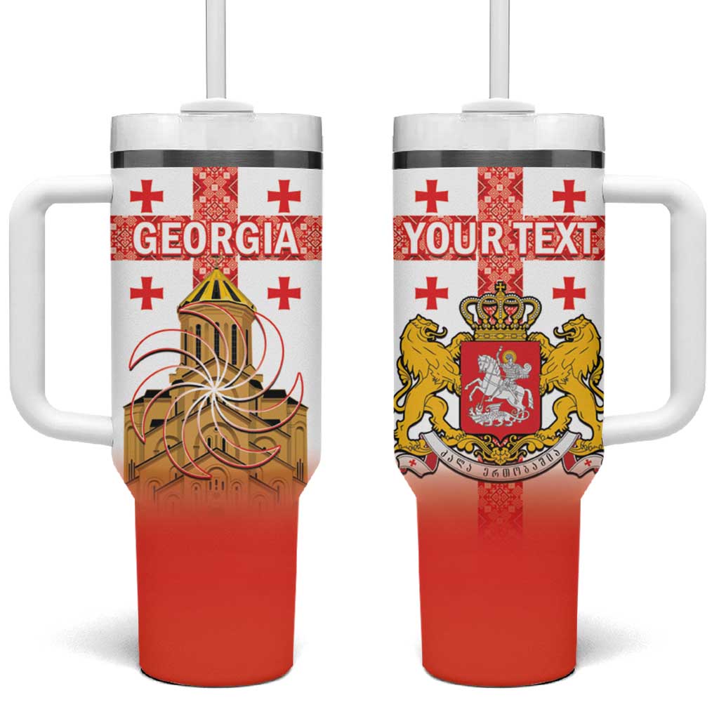 Personalised Georgia Independence Day Tumbler With Handle Sameba Cathedral Borjgali Folk Pattern