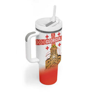 Personalised Georgia Independence Day Tumbler With Handle Sameba Cathedral Borjgali Folk Pattern